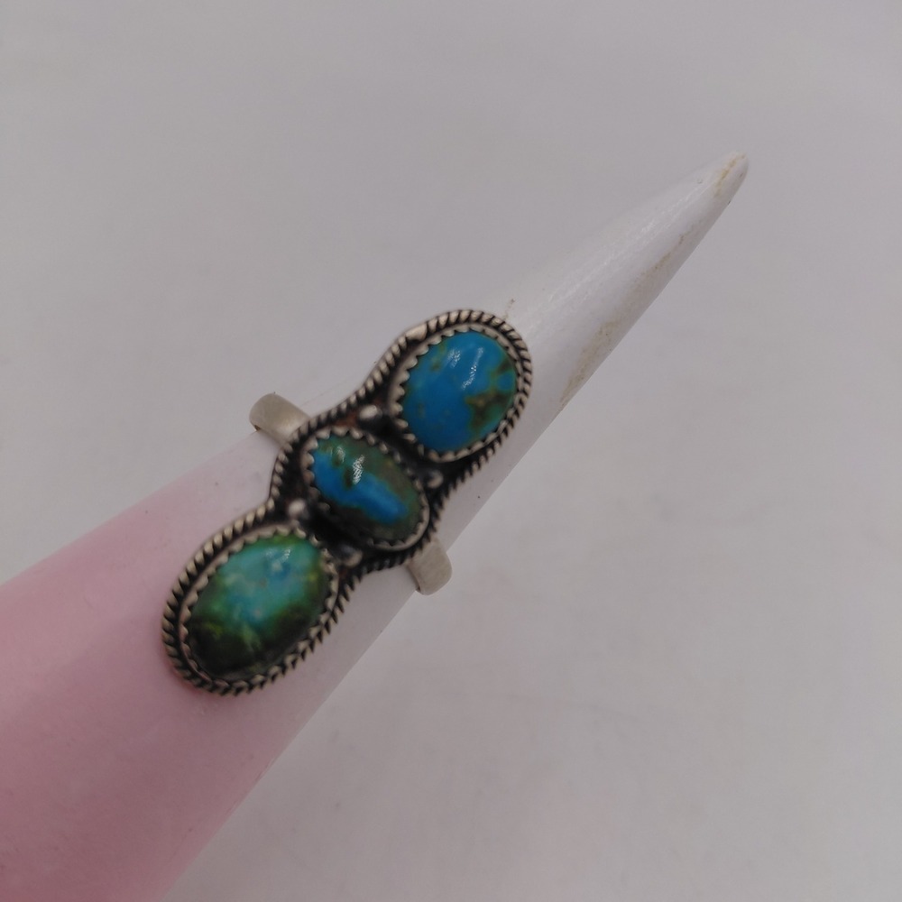 Vintage Sterling Silver Three Stone Southwest Adjustable Ring Statement Boho